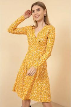 Trendy bloemetjes jurk geel